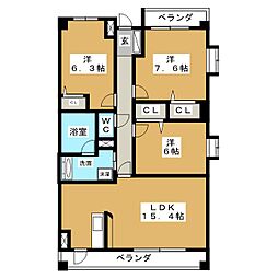 オベリスク寿 3LDKの間取図画像
