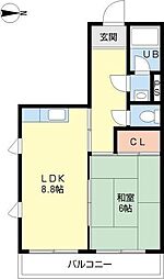 フローレスコーポ淑 1LDKの間取図画像