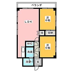 シャトレ大万 2LDKの間取図画像