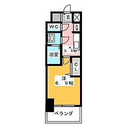 プレサンスNAGOYAファスト 1Kの間取図画像