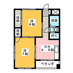 第2三鈴ビル 2DKの間取図画像