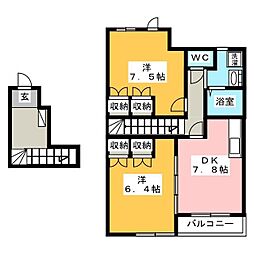 エバープレイス3 2DKの間取図画像