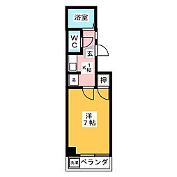エクセル雅2 1Kの間取図画像