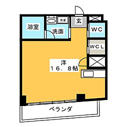 シャトレ北山 6階ワンルームの間取り