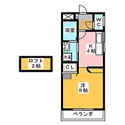 サニーフラット瑞穂 2階1DKの間取り