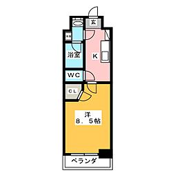 ゼスタレジデンス桜山 5階1Kの間取り