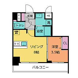 プレサンス吹上駅前エテルノ 2階1LDKの間取り