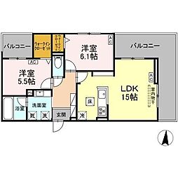 セレスティア檀渓通 2LDKの間取図画像