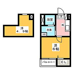カーサ瑞穂 1Kの間取図画像