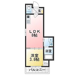 クラール川名 1LDKの間取図画像