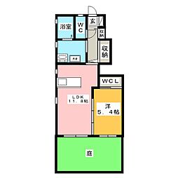 パラシオン 1LDKの間取図画像