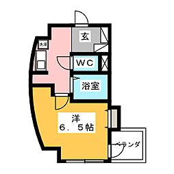 グランベール安田通 1Kの間取図画像