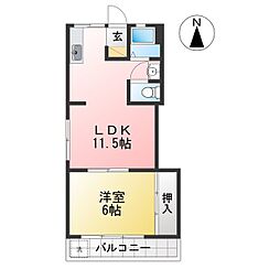 大成ハイツ 1LDKの間取図画像