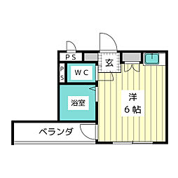 サン・ワイド・ウッズ 4階ワンルームの間取り