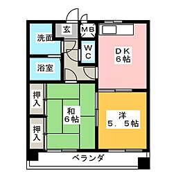 サンデンハイツ金山 6階2DKの間取り