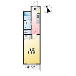 サンライト杏 1Kの間取図画像