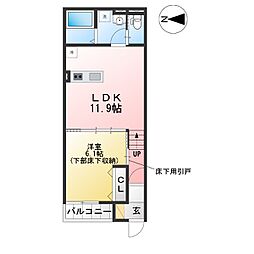 リヴェール神郷 1LDKの間取図画像