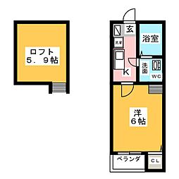 フロール尾頭橋 1Kの間取図画像
