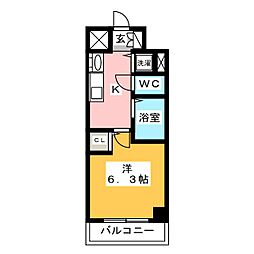 プレサンス金山グリーンパークス ワンルームの間取図画像