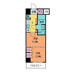 ザ・パークハビオ名古屋松原 2Kの間取図画像