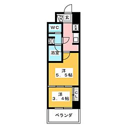 パークアクシス名古屋山王 1DKの間取図画像