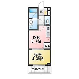名古屋市中川区元中野町3丁目アパート 1DKの間取図画像