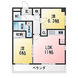 ドミールイソベ 2LDKの間取図画像