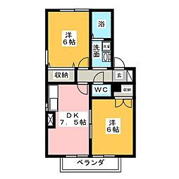 コートヴィレッジ鶴里 2階2DKの間取り