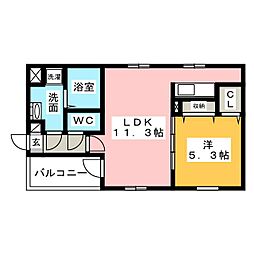 Le ciel　新瑞橋 2階1LDKの間取り