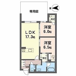 カーサ グリシーナ 北原 2LDKの間取図画像
