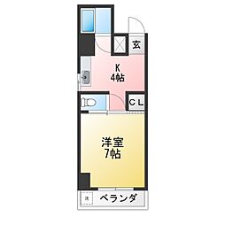 アリエ汐田1 1Kの間取図画像