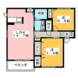 ベルディアス 2LDKの間取図画像
