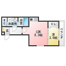 AMLUX2 1LDKの間取図画像