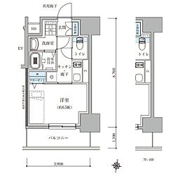 テナス瑞穂通 1Kの間取図画像