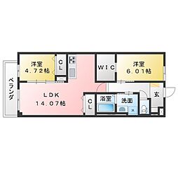 ロビニア若草 2LDKの間取図画像