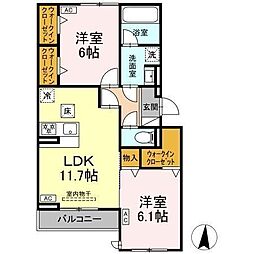 カリーノ姫宮 2LDKの間取図画像