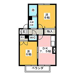 コートヴィレッジ鶴里 2DKの間取図画像