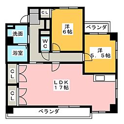 リバーサイド大堀 2LDKの間取図画像