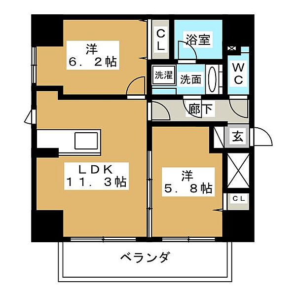 ＬＩＢＥＲＴＡ　ＣＡＲＩＮＯ ｜愛知県名古屋市中区丸の内３丁目(賃貸マンション2LDK・9階・54.38㎡)の写真 その2