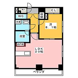プレディアスタイル白川公園 1LDKの間取図画像