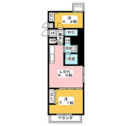 プレサンス丸の内フォート 2LDKの間取図画像