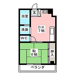 第2オーシャンビル 1DKの間取図画像