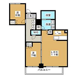 プラウドタワー名古屋栄 2LDKの間取図画像