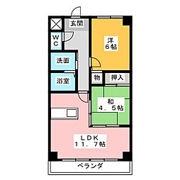 グランドヒルズ南脇1番館 4階2LDKの間取り