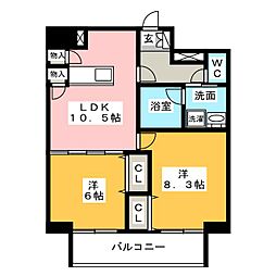 さくらHillsARAKO 2LDKの間取図画像
