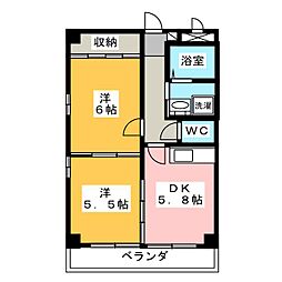 メゾン映人1 2DKの間取図画像