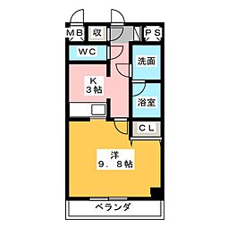 Palazzo大当郎 1Kの間取図画像