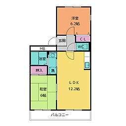 牛立曾七ハオスB 2LDKの間取図画像