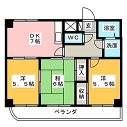サンハイム江松 3DKの間取図画像