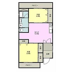 プレナス野田 2LDKの間取図画像